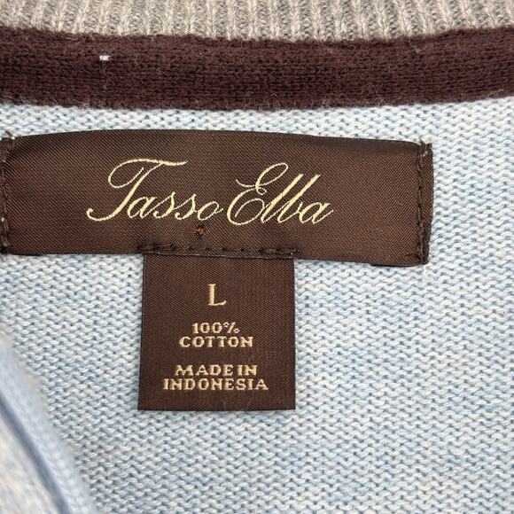 Tasso Elba Quarter Zip Sweater Mens Size L Blue Gray Argyle Cotton Long Sleeve - Picture 4 of 11